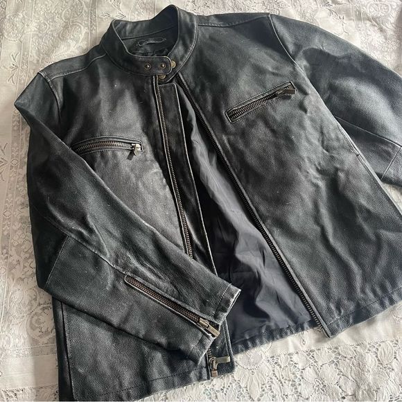 Wilson’s Leather Motorcycle Jacket Faded Black Distressed Full Zip Moto Large - Picture 12 of 12